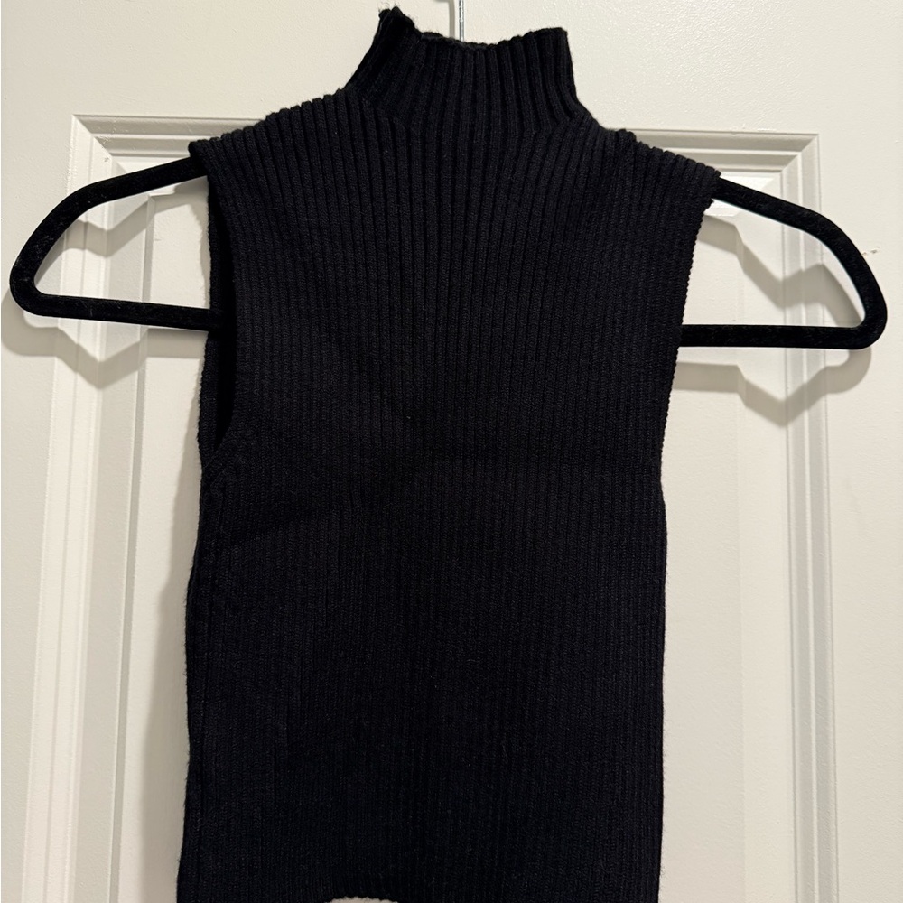 Zara Black Ribbed Turtleneck Top